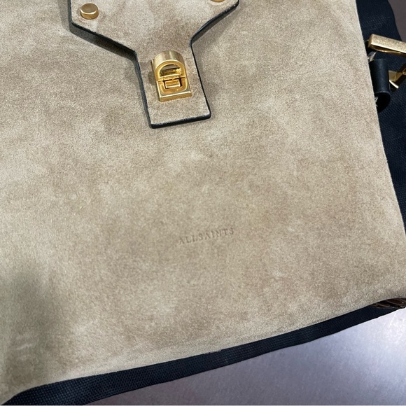 All Saints | NEW! Sughero Brown Suede Miro Stud Embellished Crossbody Bag - Picture 4 of 10